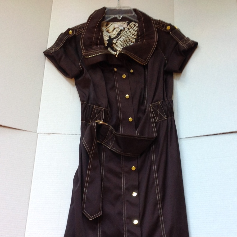 Cach'e Brown Chambray Dress  Button Front Dress